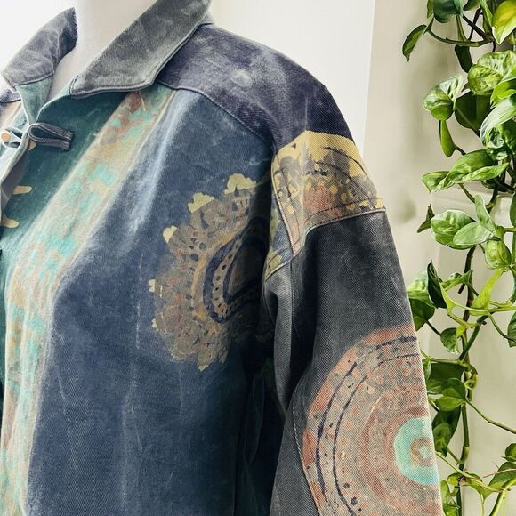 Chantik Handcrafted in Bali Blue Colorful Pastel Denim Cropped Boho Jacket Small - Picture 5 of 8